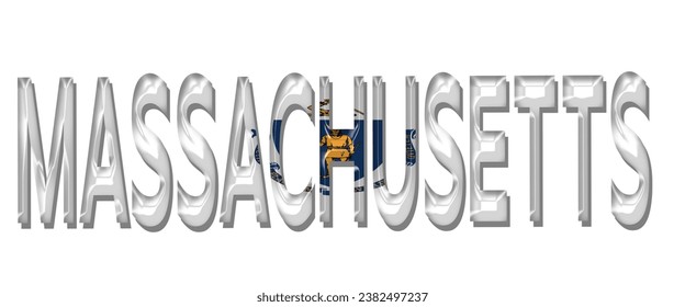 MASSACHUSETTS USA flag text font, 3D MASSACHUSETTS flag colorful background, MASSACHUSETTS flag vector illustration