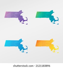 Massachusetts, USA Low Poly Map Clip Art Design. Geometric Polygon Graphic National Icon. Vector Illustration Symbol.