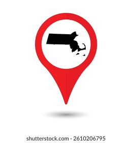 Massachusetts USA map with red pin for navigation and travel