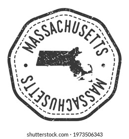 Massachusetts, USA Map Stamp Retro Postmark. Silhouette Postal Passport. Seal Round Vector Icon. Badge Vintage Postage Design.