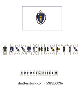 Massachusetts USA state flag font. Alphabet first part stylized by state flag. Vector typeset