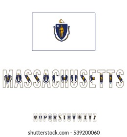 Massachusetts USA state flag font. Alphabet second part stylized by state flag. Vector typeset