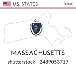 Massachusetts USA state map shape with flag. Map of Massachusetts in the Massachusetts flag colors. Outline map filled with its flag colors. Vector illustration.