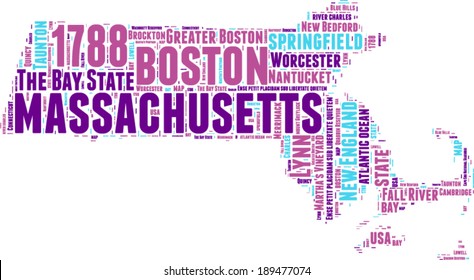 Massachusetts USA state map vector tag cloud illustration