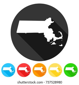 Massachusetts USA Symbol Icon Round Flat Vector Art Design Color Set