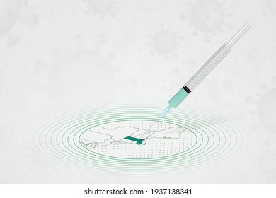 Massachusetts vaccination concept, vaccine injection in map of Massachusetts. Vaccine and vaccination against coronavirus, COVID-19. Vector template about Healthcare.