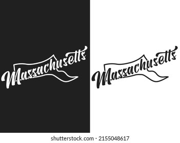 Massachusetts vector logo. Monochrome illustration of the USA state. Lettering and outline of territory of the United States of America.