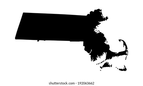 Massachusetts vector map silhouette illustration isolated on white background. High detailed silhouette illustration. United state of America country.