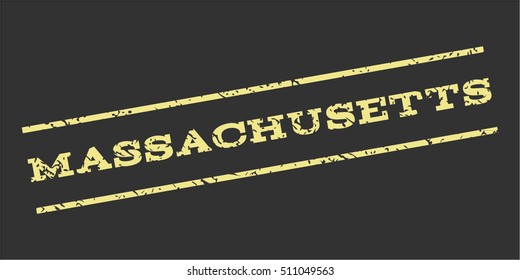 Massachusetts watermark stamp. Text caption between parallel lines with grunge design style. Rubber seal stamp with scratched texture. Vector khaki yellow color ink imprint on a gray background.