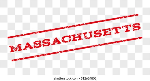 Massachusetts watermark stamp. Text caption between parallel lines with grunge design style. Rubber seal stamp with unclean texture. Vector red color ink imprint on a chess transparent background.