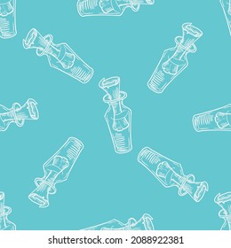 Massage in a bottle seamless pattern vector illustration on blue background