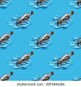 Massage in a bottle seamless pattern vector illustration on blue background