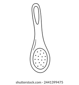 Massage brush. Wooden brush for anti cellulite massage, body and skin care. Natural tool for peeling, scrub and home spa procedure. Hand drawn doodle vector illustration.