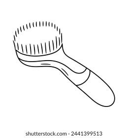 Massage brush. Wooden brush for anti cellulite massage, body and skin care. Natural tool for peeling, scrub and home spa procedure. Hand drawn doodle vector illustration.