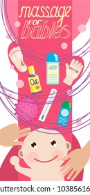Massage for the child. A set of pictures in style flat. Babies types forward, behind and sideways. The image is isolated. Vector.