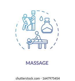 Massage concept icon. Relaxing therapeutic procedure, physiotherapy idea thin line illustration. Professional body treatment, spa service. Vector isolated outline RGB color drawing