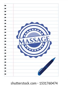 Massage draw with pen effect. Blue ink. Vector Illustration. Detailed.