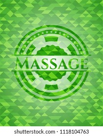 Massage green emblem with mosaic background