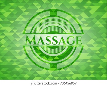 Massage green emblem. Mosaic background