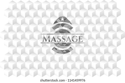 Massage grey badge with geometric cube white background