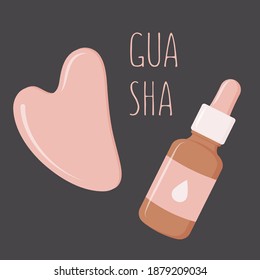 Massage Gua Sha scraper and face oil. Home facial care. 