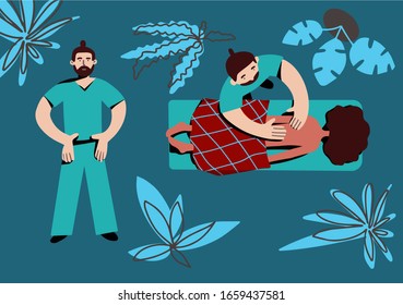 massage. Health care concept. Masseur working client.