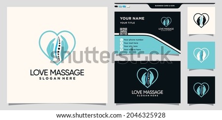 Massage and heart logo with line art style and business card design Premium Vector