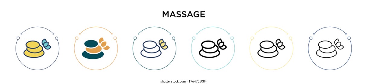 Massage icon in filled, thin line, outline and stroke style. Vector illustration of two colored and black massage vector icons designs can be used for mobile, ui, web