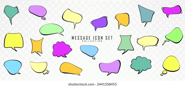 Massage icon set collection. Colorful and distort style: Chat, speak bubble, comunication symbols.