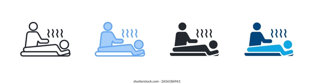 Massage Symbol Set mehrere Stil. Konzipiert in Umrissen, blau, Glyphe, zweifarbig