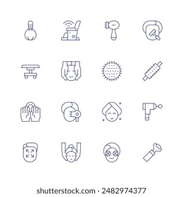 Massage-Icon-Set. Dünne Linie Symbol. Bearbeitbarer Strich. Enthaltende Gesichtsmassage, Gesichtsbehandlung, Maske, Massage, Massage, Massage, Massage, Holztherapie.