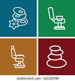 Massage icons set. set of 4 massage outline icons such as barber chair