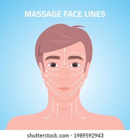 Massage Lines On Male Face Beauty Treatment Skin Care Concept Mans Head Portrait