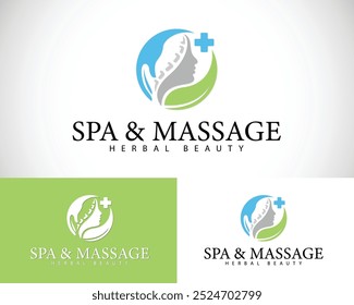 Logotipo de masaje Concepto de diseño creativo Naturaleza Salud Spa Belleza Cuidado de la columna vertebral