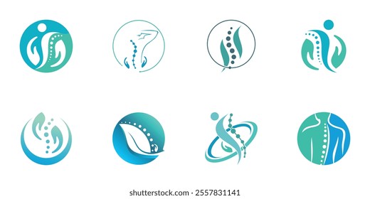 Massage logo design collection for back bone therapy with creative element Premium Vector