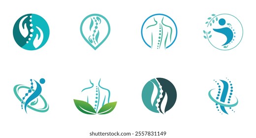 Massage logo design collection for back bone therapy with creative element Premium Vector