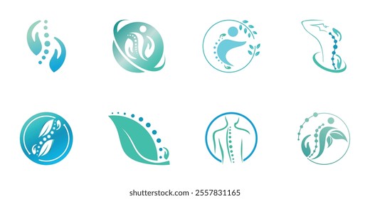 Massage logo design collection for back bone therapy with creative element Premium Vector