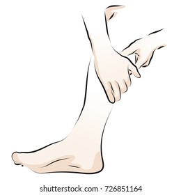 Massage of lower legs. Colored vector illustration of a foot massage.