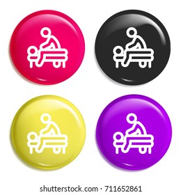 Massage multi color glossy badge icon set. Realistic shiny badge icon or logo mockup