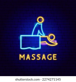 Massage Neon Label. Vektorgrafik des Waschverfahrens. Reinigen und waschen. Förderung von Glühbirnen
