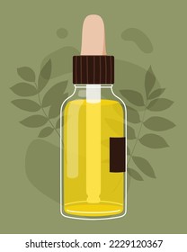 Massage oil for gua sha, face oil for beauty procedure. Skin care concept. Daily skin care routine and hygiene concept. Flat  vector illustration.