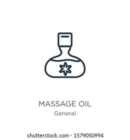 Massage oil icon. Thin linear massage oil outline icon isolated on white background from general collection. Line vector sign, symbol for web and mobile