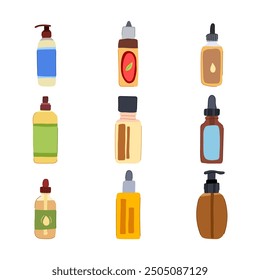 massage oil set cartoon. essential soothing, therapeutic moisturizing, organic calming massage oil sign. isolated symbol vector illustration