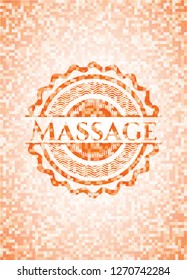 Massage orange tile background illustration. Square geometric mosaic seamless pattern with emblem inside.