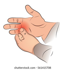 Massage palm vector, color vector drawing on the theme of a sore arm.