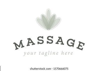 Massage - Premium, Modern & Elegant Uppercase Slab Serif, Beauty Salon & Spa Graphic Brand Identity Vector Logo Template w/ Light & Dark Jade Green Colors & Lotus Flower Heart Flat Line Overlap Icon