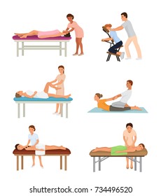 Massage procedure people beauty spa healthy lifestyle characters relaxation concept beautiful professional relax person vector illustration