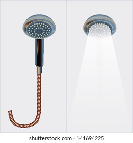 Massage showers, flow water from head, hose. Vector