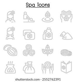 Icono de masaje, spa y terapia alternativa en estilo de línea delgada