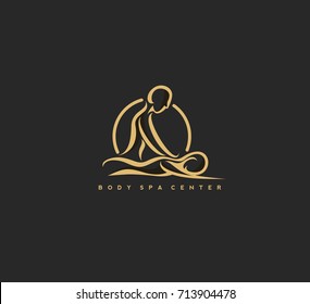 Massage Spa Center Icon, Man Lying , Relaxing, Leisure, Treatment, Therapy, Black Background, Vector Illustration